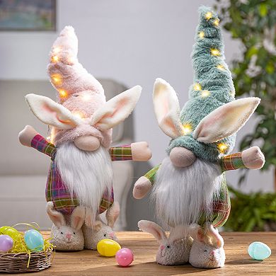Gerson 17-in. Lighted Fabric Easter Bunny Gnome Floor Decor 2-pc. Set