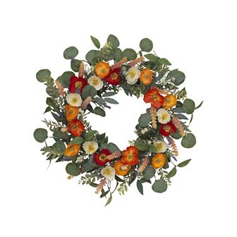 Gerson 24 in Mixed Spring Flower and Eucalyptus Artificial Wreath