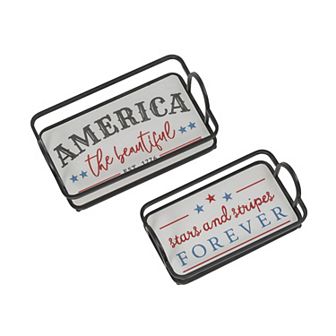 Gerson 2 pc America the Beautiful and Stars and Stripes Design Patriotic Tray Set