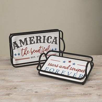 Gerson 2-Piece America the Beautiful and Stars and Stripes Design Patriotic Tray Set