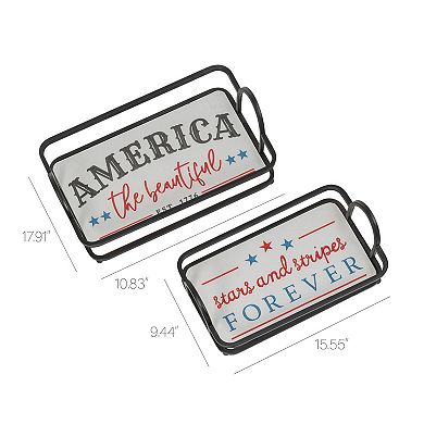 Gerson 2-Piece America the Beautiful and Stars and Stripes Design Patriotic Tray Set