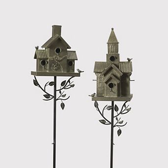 Gerson 76 in Functional Metal Birdhouse Yard Stake Outdoor Decor