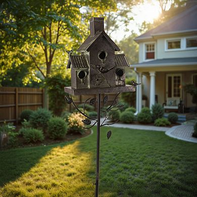 Gerson 76-in. Functional Metal Birdhouse Yard Stake Outdoor Decor