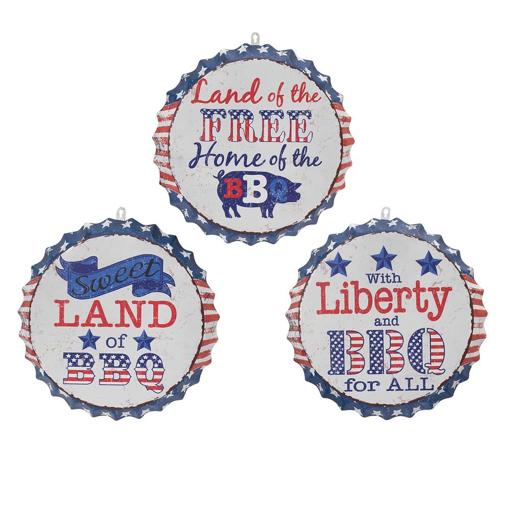 Gerson 16.53-in. 3-Piece Vintage Bottle Cap Signs American Decor Set