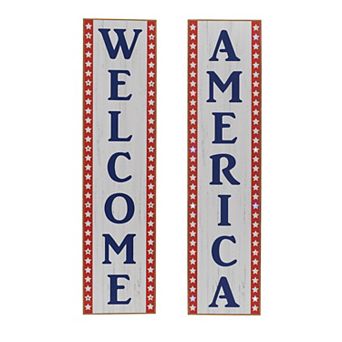 Gerson 2 pc Pre-Lit Outdoor Decor Patriotic Porch Sign Set