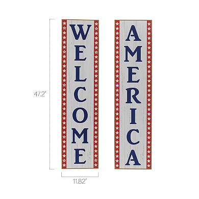 Gerson 2-Piece Pre-Lit Outdoor Decor Patriotic Porch Sign Set