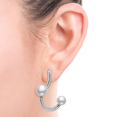 Sterling Silver Freshwater Cultured Pearl & Lab-Created White Sapphire Ear Climber Earrings