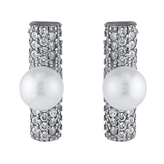 Sterling Silver Freshwater Cultured Pearl & Lab-Created White Sapphire Vertical Bar Stud Earrings