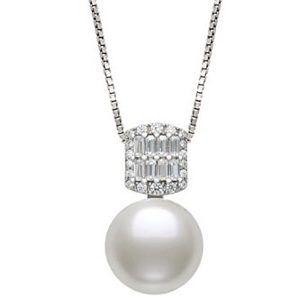 Sterling Silver Lab-Created Sapphire & Freshwater Cultured Pearl Pendant Necklace