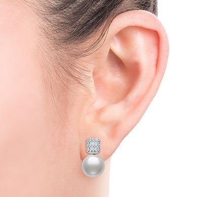 Sterling Silver Lab-Created Sapphire & Freshwater Cultured Pearl Stud Earrings