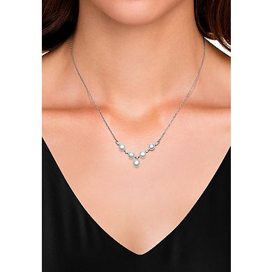 Sterling Silver Freshwater Cultured Pearl & Lab-Created White Sapphire Chevron Necklace