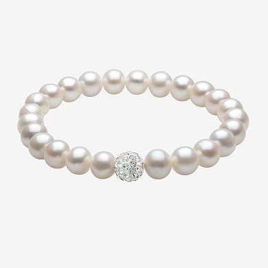 Sterling Silver Pink Freshwater Cultured Pearl & Crystal Necklace, Bracelet & Earring Set