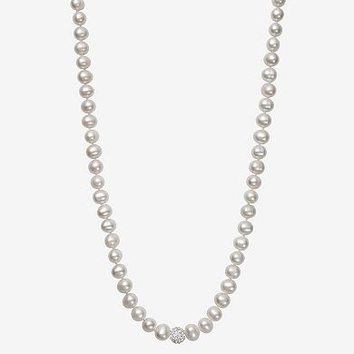 Sterling Silver Pink Freshwater Cultured Pearl & Crystal Necklace, Bracelet & Earring Set