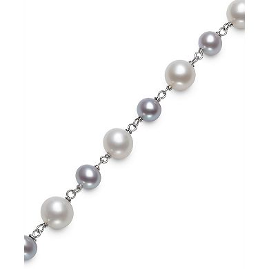 Sterling Silver White & Gray Freshwater Cultured Pearl Station Bracelet