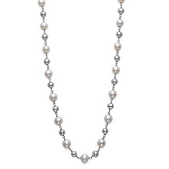 Sterling Silver White & Gray Freshwater Cultured Pearl Strand Necklace