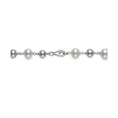 Sterling Silver White & Gray Freshwater Cultured Pearl Strand Necklace