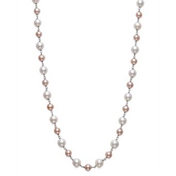 Sterling Silver White & Pink Freshwater Cultured Pearl Strand Necklace