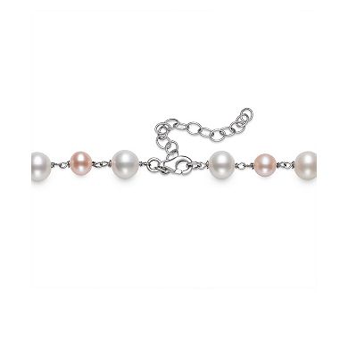 Sterling Silver White & Pink Freshwater Cultured Pearl Strand Necklace