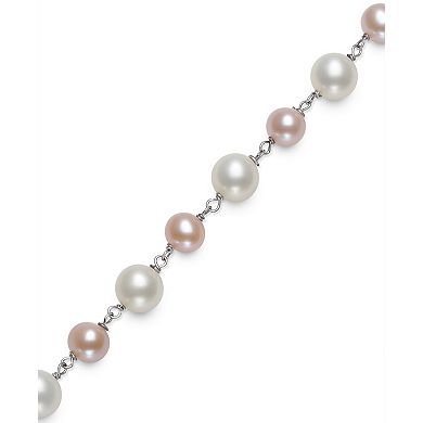 Sterling Silver White & Pink Freshwater Cultured Pearl Station Bracelet