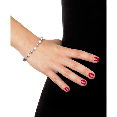 Sterling Silver White & Pink Freshwater Cultured Pearl Station Bracelet