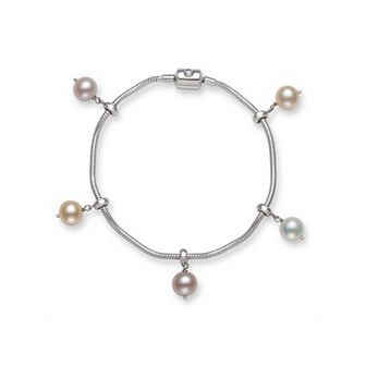 Sterling Silver Multicolor Freshwater Cultured Pearl Charm Bracelet