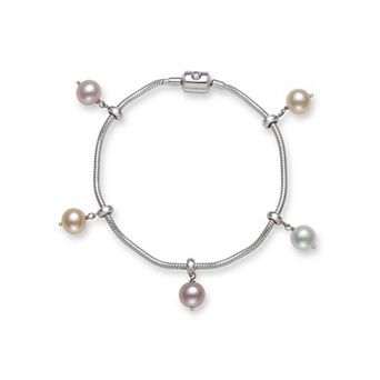 Sterling Silver Multicolor Freshwater Cultured Pearl Charm Bracelet