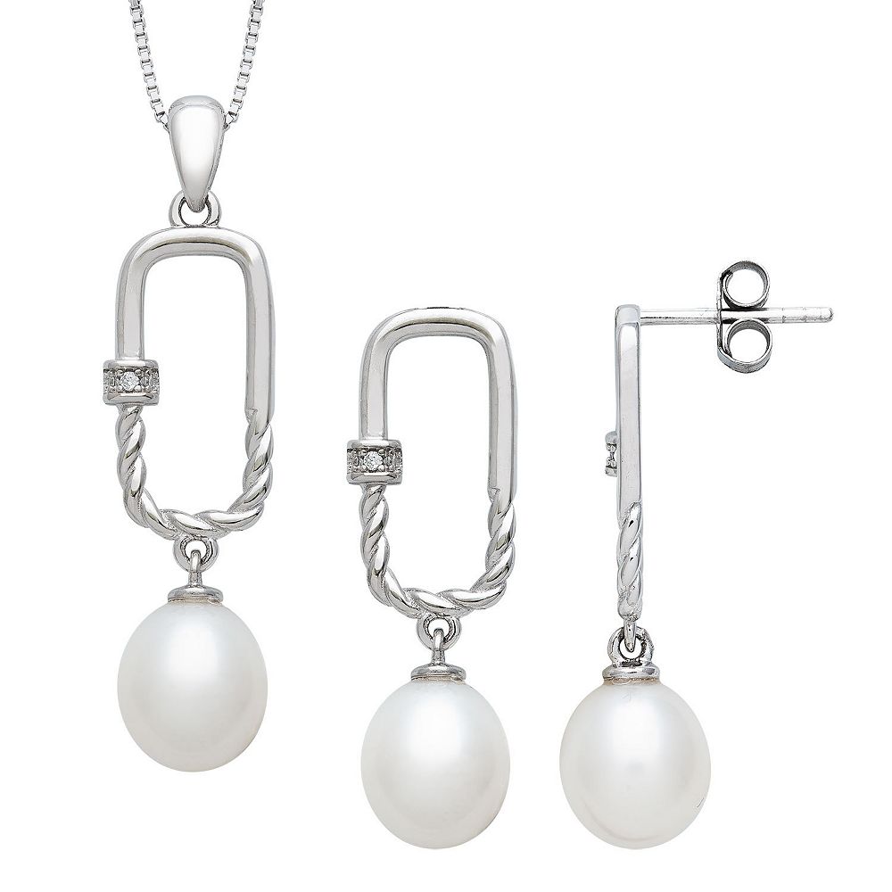 Sterling Silver Freshwater Cultured Pearl & Lab-Created White Sapphire ...