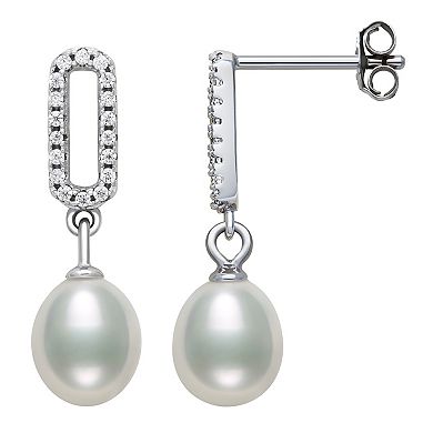 Sterling Silver Lab-Created Sapphire & Freshwater Cultured Pearl Drop Pendant & Earring Set