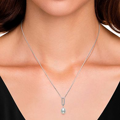 Sterling Silver Lab-Created Sapphire & Freshwater Cultured Pearl Drop Pendant & Earring Set