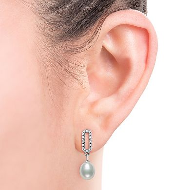 Sterling Silver Lab-Created Sapphire & Freshwater Cultured Pearl Drop Pendant & Earring Set