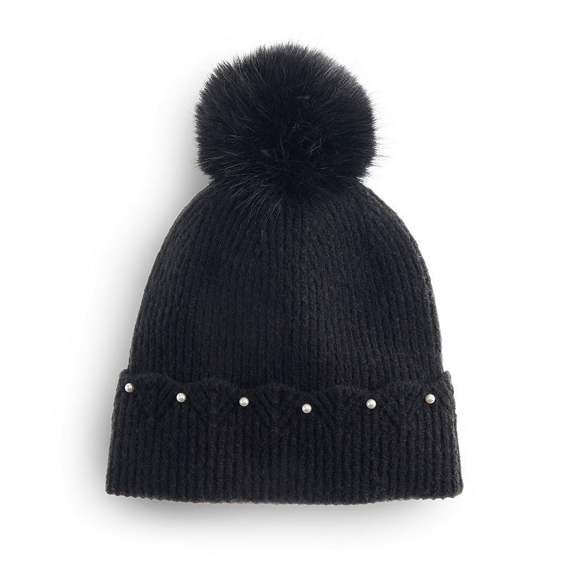 LC Lauren Conrad Pearl Scallop Beanie With Pom