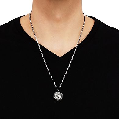 Stainless Steel Diamond Accent St. Christopher Medal Pendant Necklace