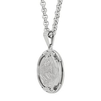 Stainless Steel Diamond Accent St. Christopher Medal Pendant Necklace