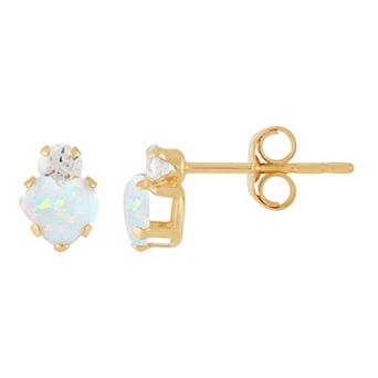14k Gold Cubic Zirconia & Simulated Opal Earrings