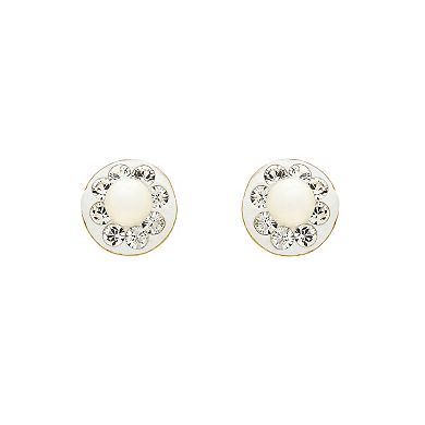 14k Gold Crystal & Freshwater Cultured Pearl Circle Earrings