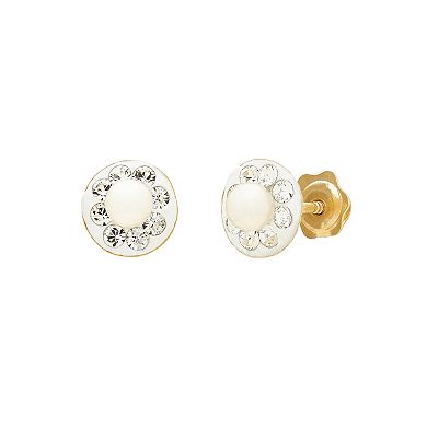 14k Gold Crystal & Freshwater Cultured Pearl Circle Earrings