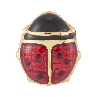 14k Gold Red Enamel Ladybug Button Earrings