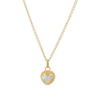 14k Gold Heart Cubic Zirconium Beaded Pendant Necklace