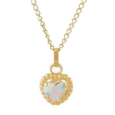 14k Gold Heart Cubic Zirconium Beaded Pendant Necklace
