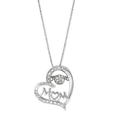 Sterling Silver 1/10 Carat T.W. Diamond MOM Heart Pendant Necklace