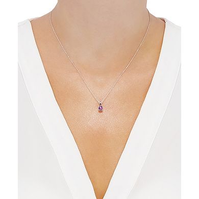 14k White Gold Round Lab-Created Pink Sapphire Pendant Necklace