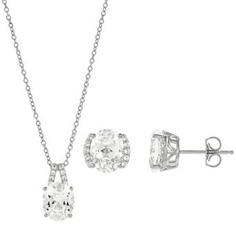 Sterling Silver Lab-Created White Sapphire Earrings & Pendant Necklace Set