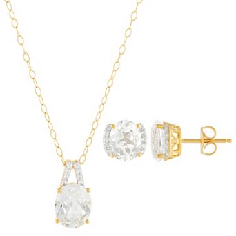 Gold Over Silver Lab-Created White Sapphire Earrings & Pendant Necklace Set