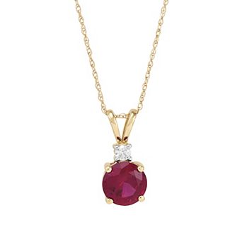 10k Gold Round Lab-Created Lab Ruby & Diamond Accent Pendant Necklace
