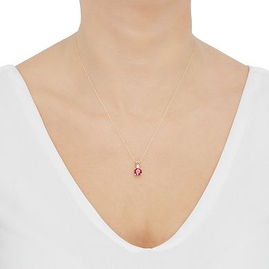 10k Gold Round Lab-Created Lab Ruby & Diamond Accent Pendant Necklace