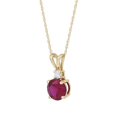 10k Gold Round Lab-Created Lab Ruby & Diamond Accent Pendant Necklace