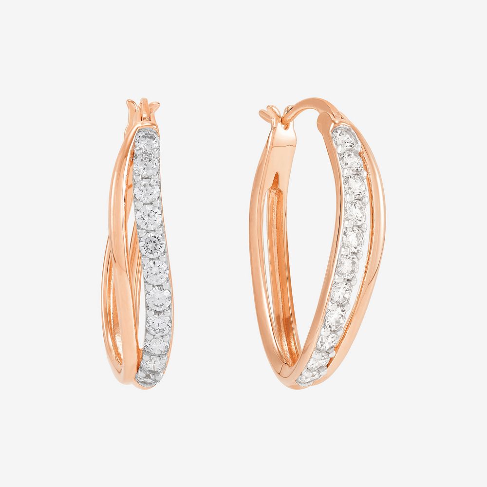 Rose Gold Tone Alloy Hoop Earrings Inlaid Gemstones and Zircon Crystals for Women main image 0