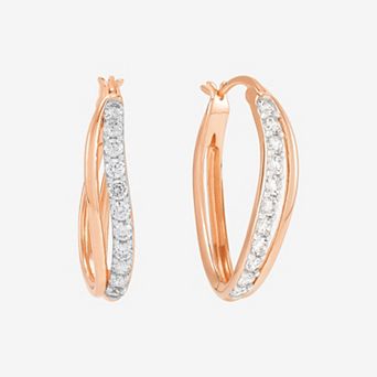 14k Rose Gold Over Silver Cubic Zirconium Hoop Earrings