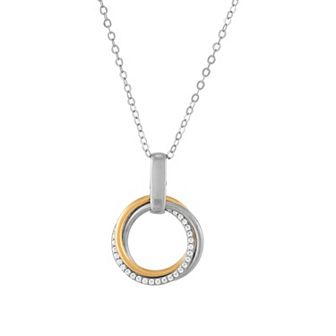 Sterling Silver & 10k Gold Cubic Zirconium Open Circle Pendant Necklace