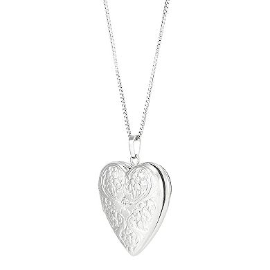 Sterling Silver Diamond Accent Heart Locket Pendant Necklace